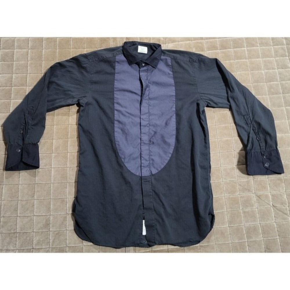 Rag & Bone Men's Black Purple Bib Shirt Size 15.5 Long Sleeve Button Up